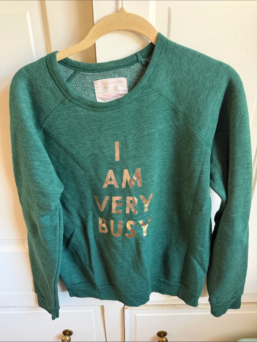 ban.do Teal Green Crewneck Sweatshirt with Metallic Gold Text